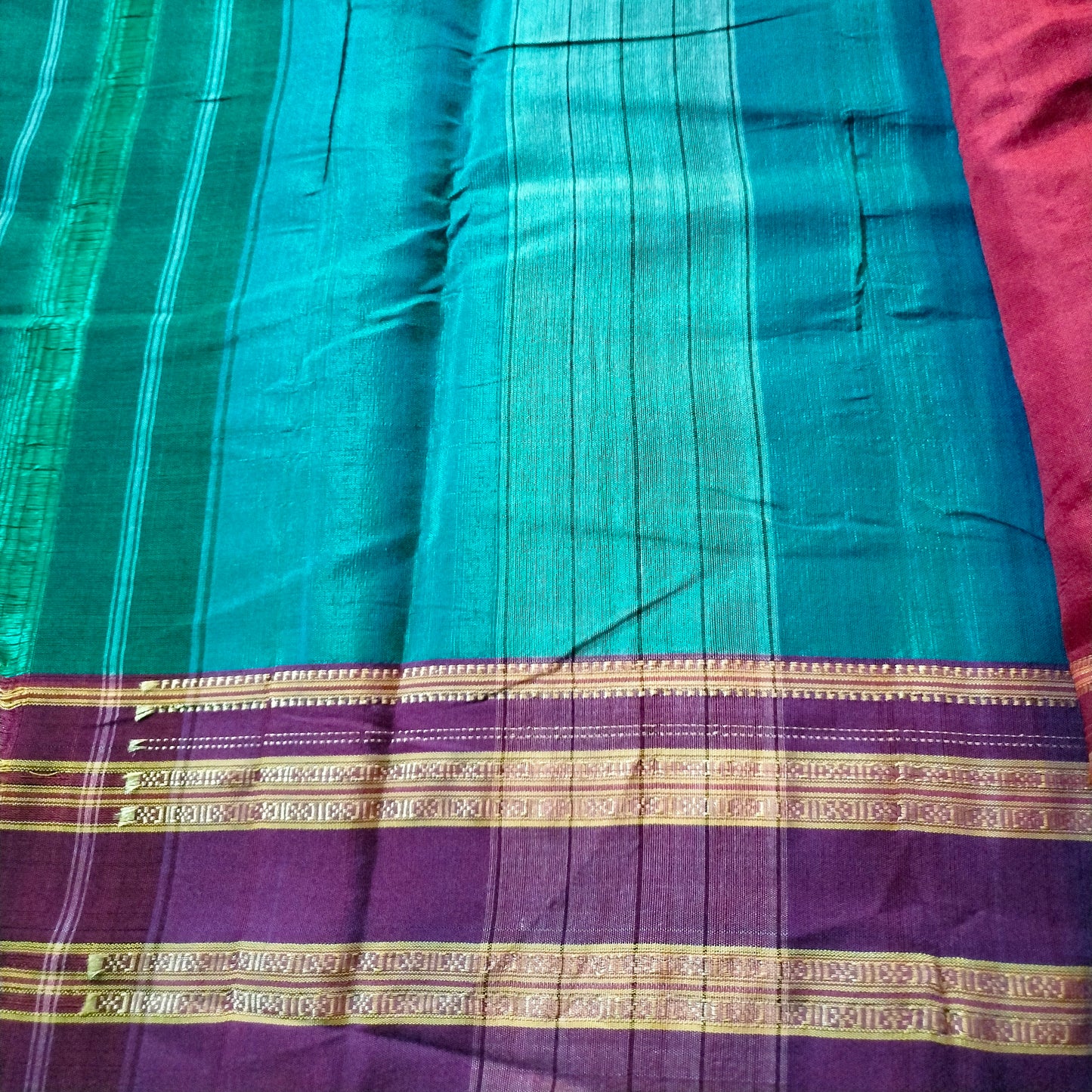 Ilkal Gayathri Satin Silk Green with Maroon