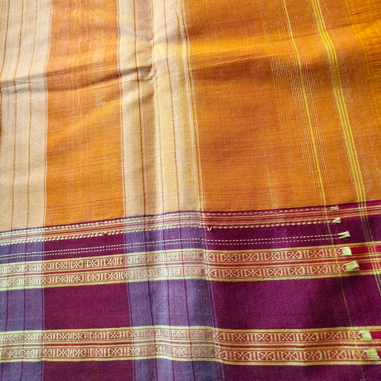 Ilkal Gayathri Satin Silk Orange with Marron