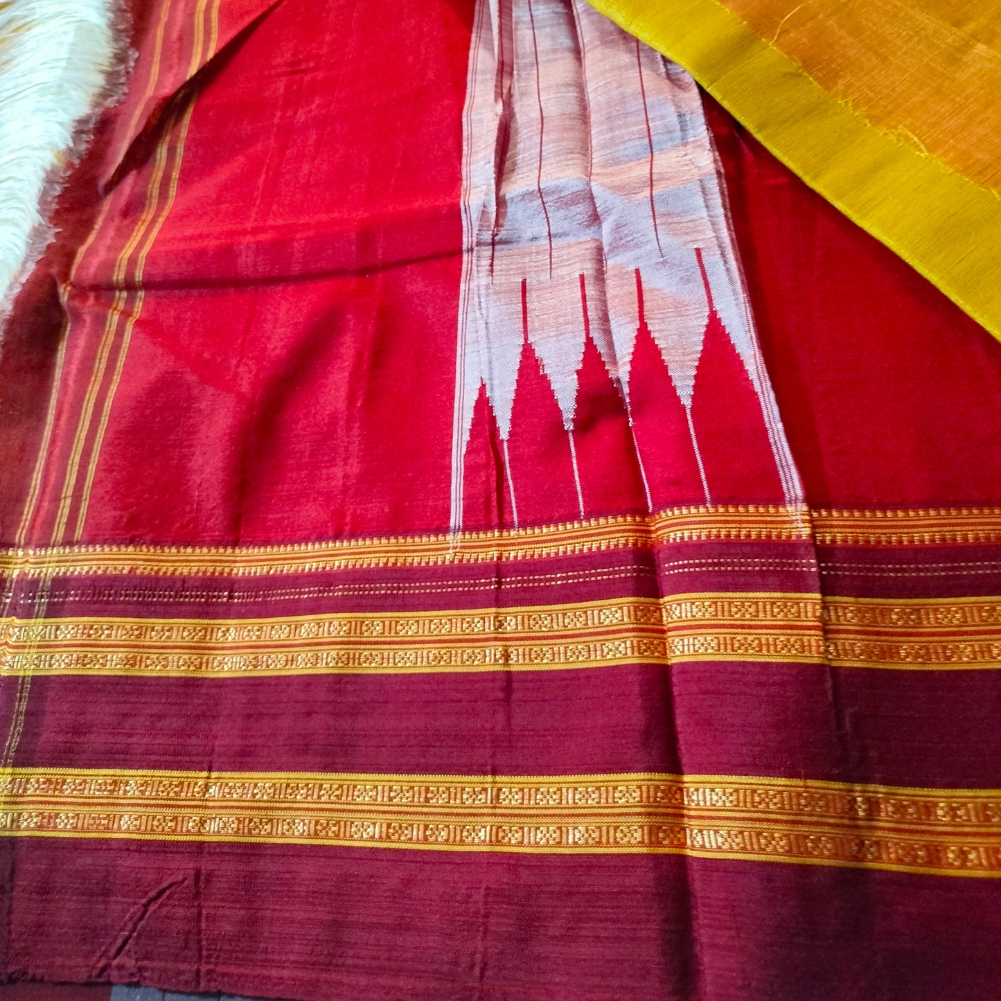 Ilkal Gayathri Satin Silk Yellow with Maroon