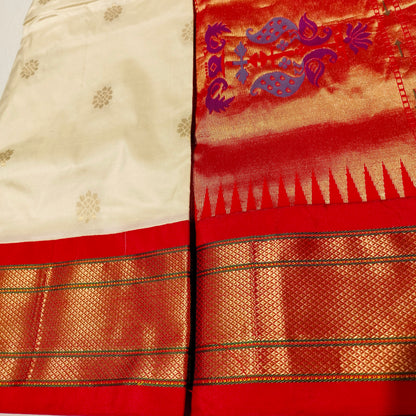 Paithani Pure Silk White With Orange Red