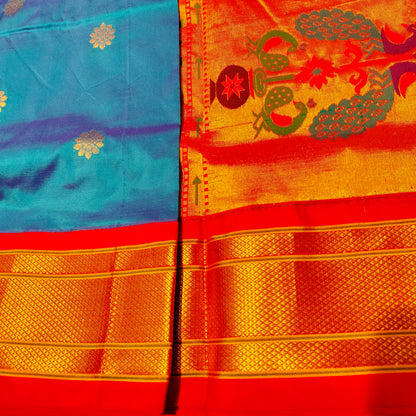 Paithani Pure Silk With Peacock Blue