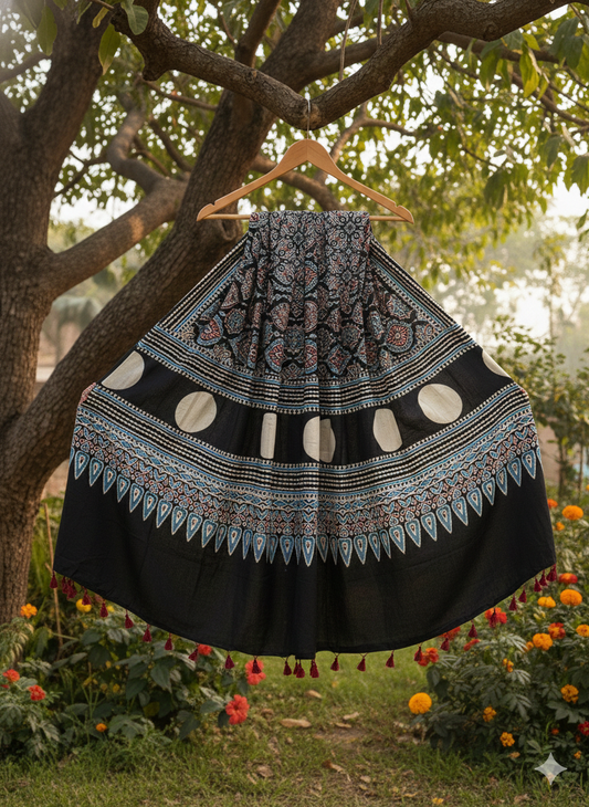 Handcrafted Ajrakh Modal Silk Dupatta - Authentic Block Prints
