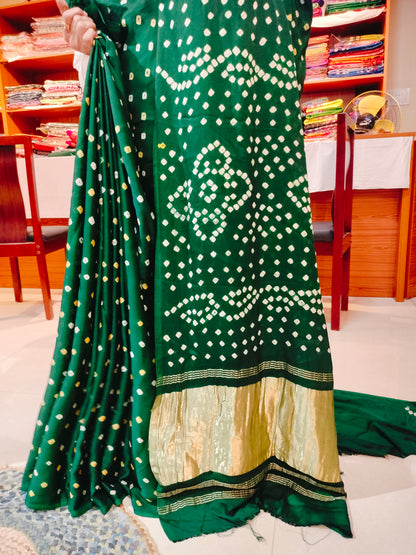 Bandhej Modal Silk Saree Green