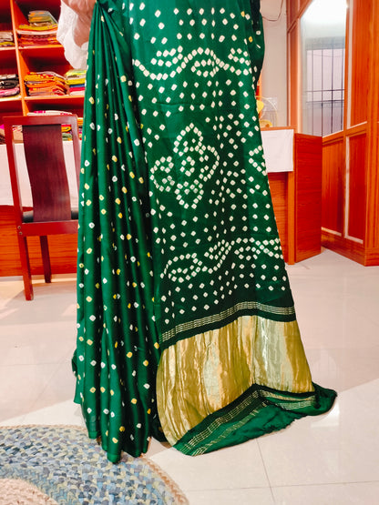 Bandhej Modal Silk Saree Green