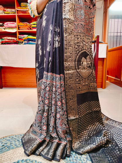 Ajrakh Modal Dola Silk Black