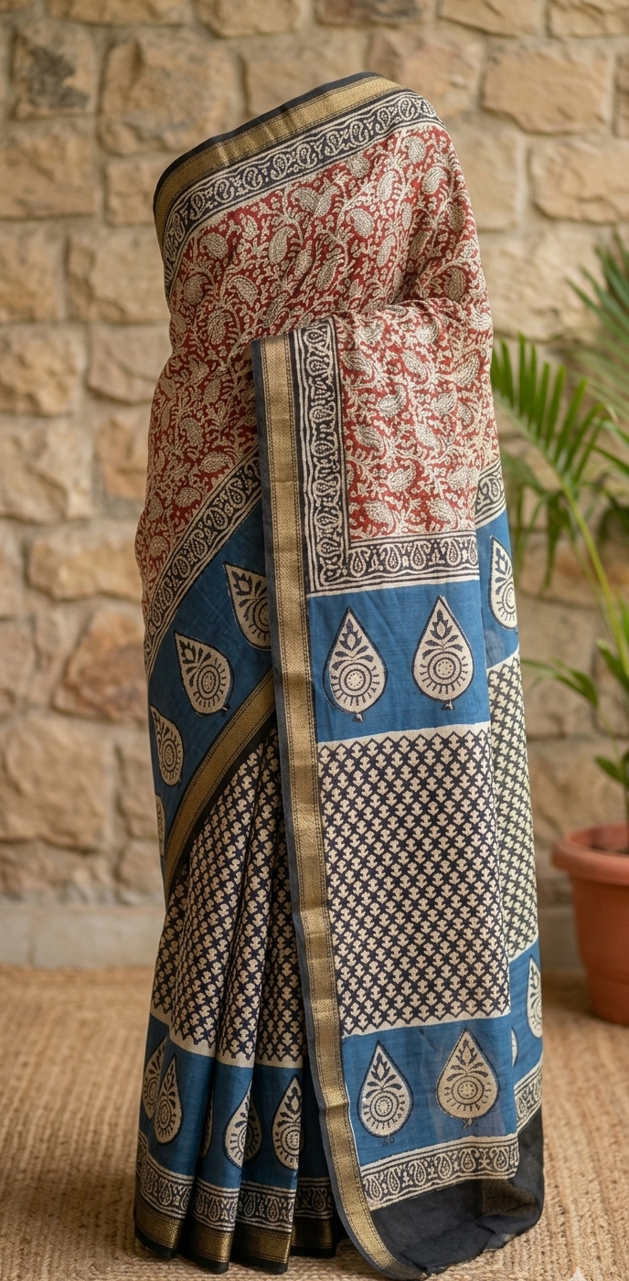 Buy Maheshwari Cotton Silk Saree Online | Lightweight Office Wear Saree