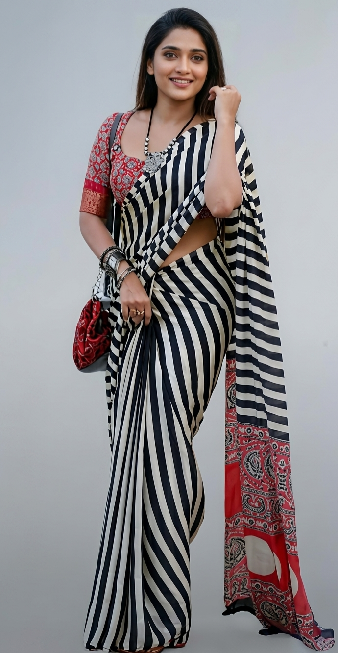 Ajrakh Pure Modal Silk Saree in Brick Red | Handblock Print | 50% Off