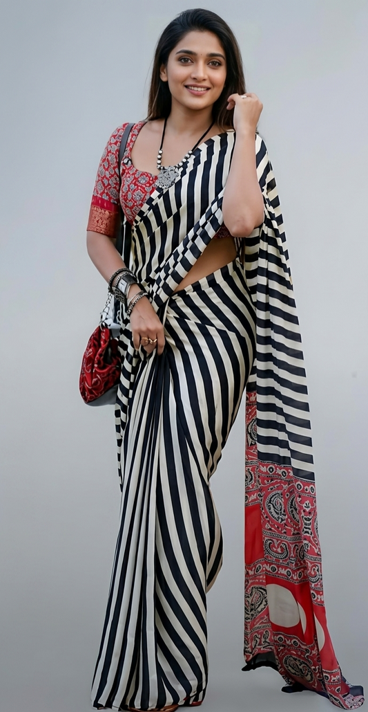 Ajrakh Pure Modal Silk Saree in Brick Red | Handblock Print | 50% Off
