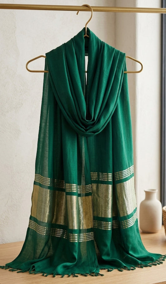 Pure Modal Silk Dupatta with Zari Border - Bottle Green Colour