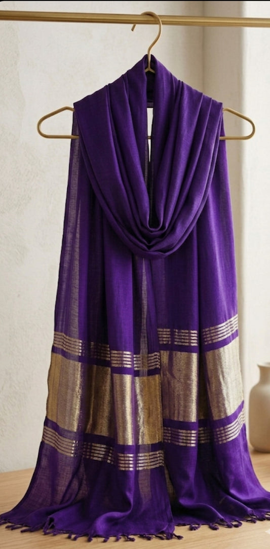 Pure Modal Silk Dupatta with Zari Border - Purple Colour