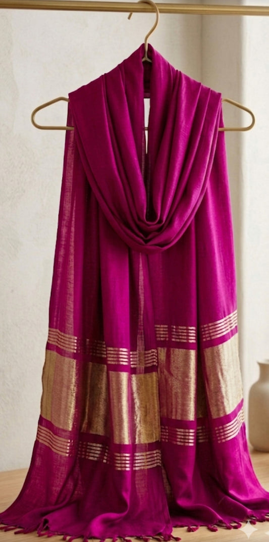 Pure Modal Silk Dupatta with Zari Border - Majenta Pink colour
