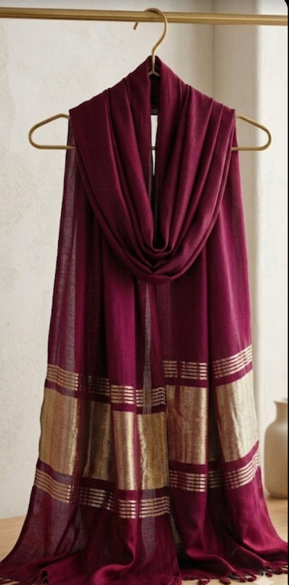 Pure Modal Silk Dupatta with Zari Border - Maroon colour