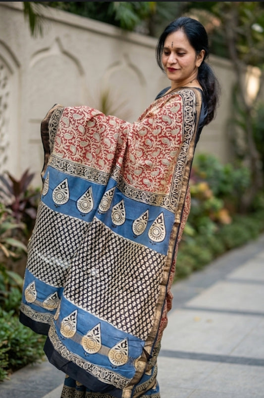 Buy Maheshwari Cotton Silk Saree Online | Lightweight Office Wear Saree
