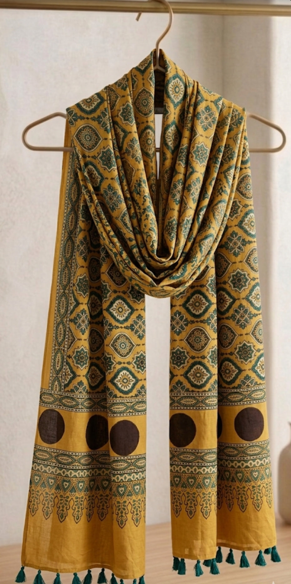 Handcrafted Ajrakh Modal Silk Dupatta – Authentic Block Prints