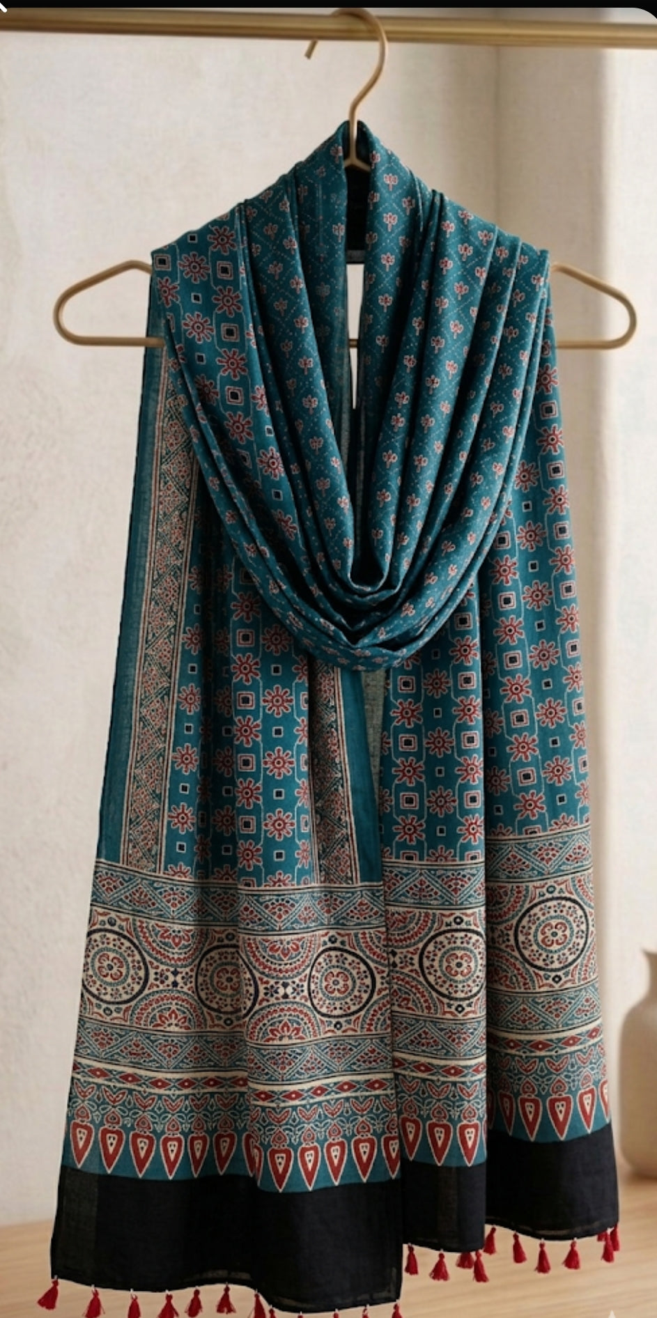 Handcrafted Ajrakh Modal Silk Dupatta – Authentic Block Prints