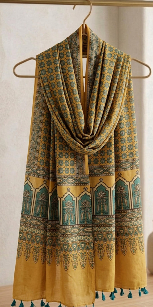 Handcrafted Ajrakh Modal Silk Dupatta – Authentic Block Prints