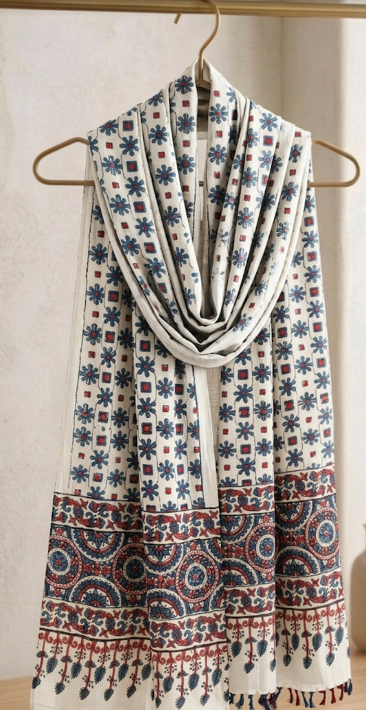 Handcrafted Ajrakh Modal Silk Dupatta – Authentic Block Prints