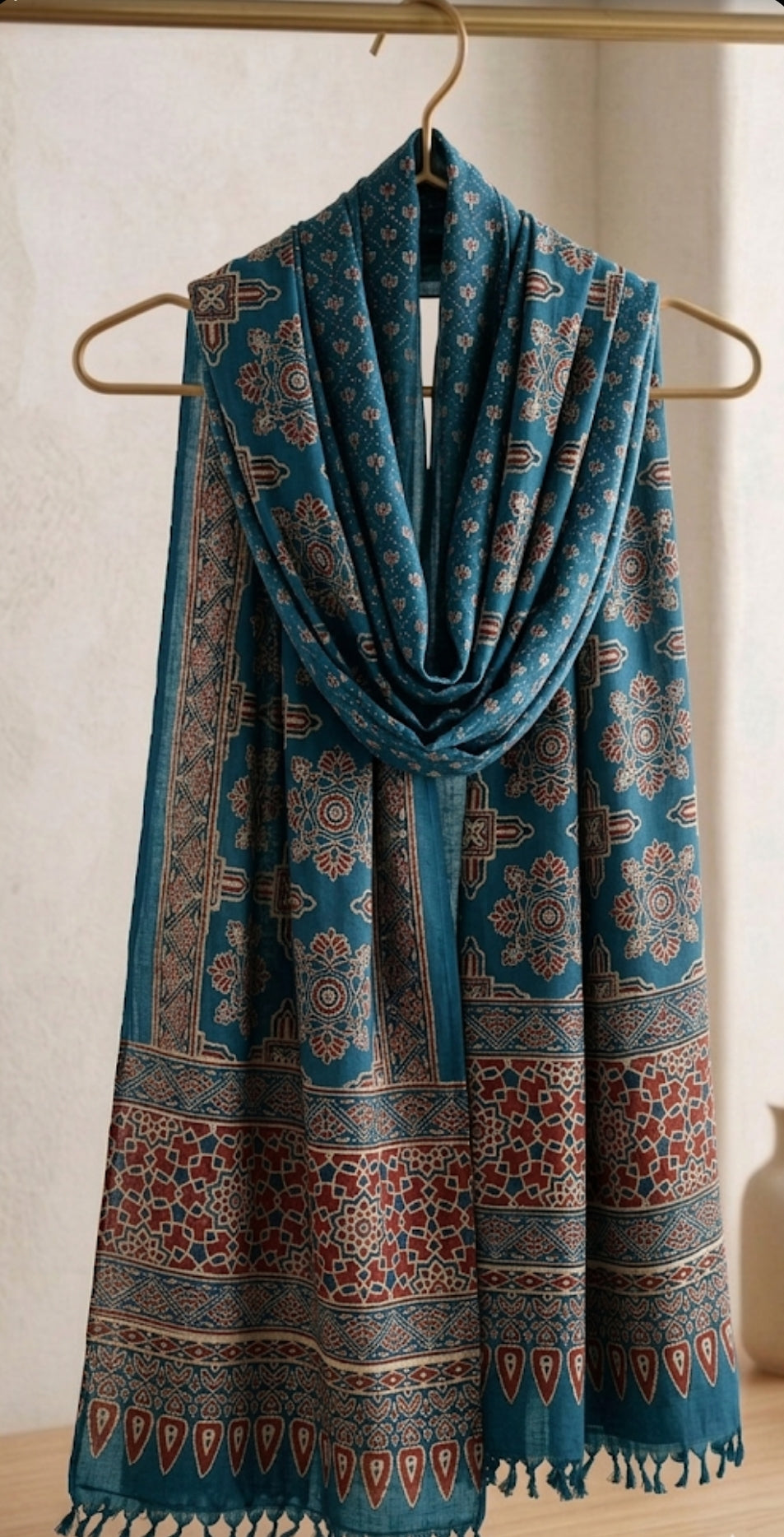 Handcrafted Ajrakh Modal Silk Dupatta – Authentic Block Prints