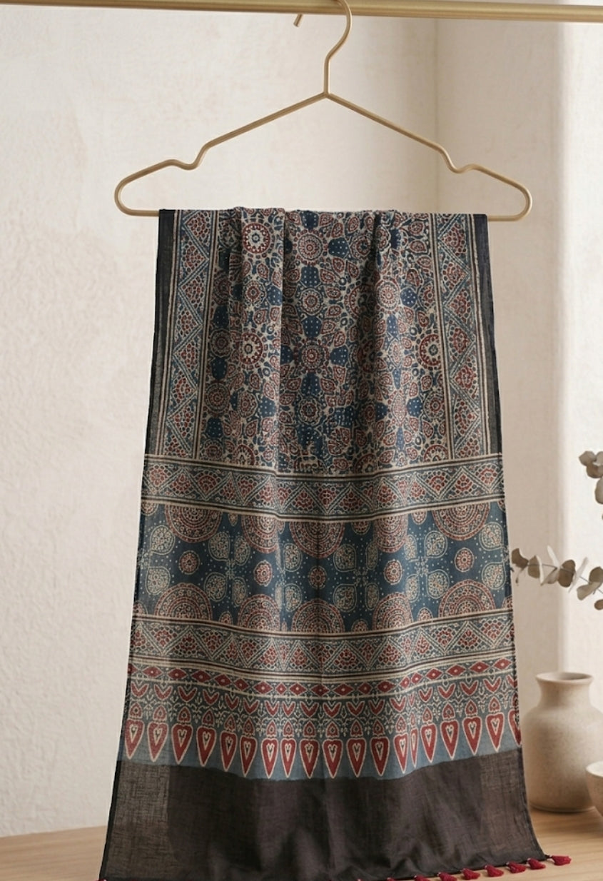 Handcrafted Ajrakh Modal Silk Dupatta – Authentic Block Prints