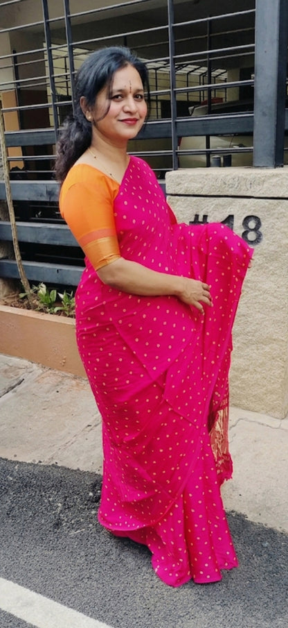 Bandhej Modal Silk Saree Manjenta