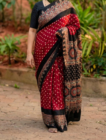 Ajrakh Bandhej Modal Silk Maroon