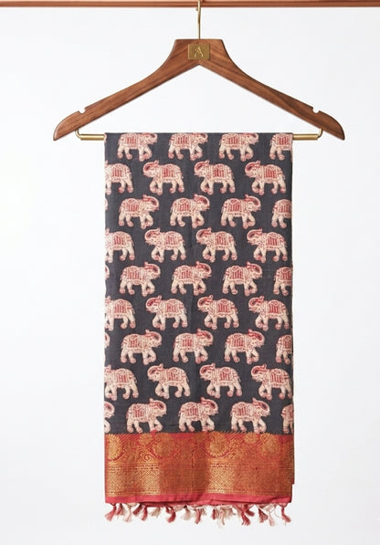 Kalamkari Mangalagiri Pattu saree with Contrast Blouse & Nizam Border