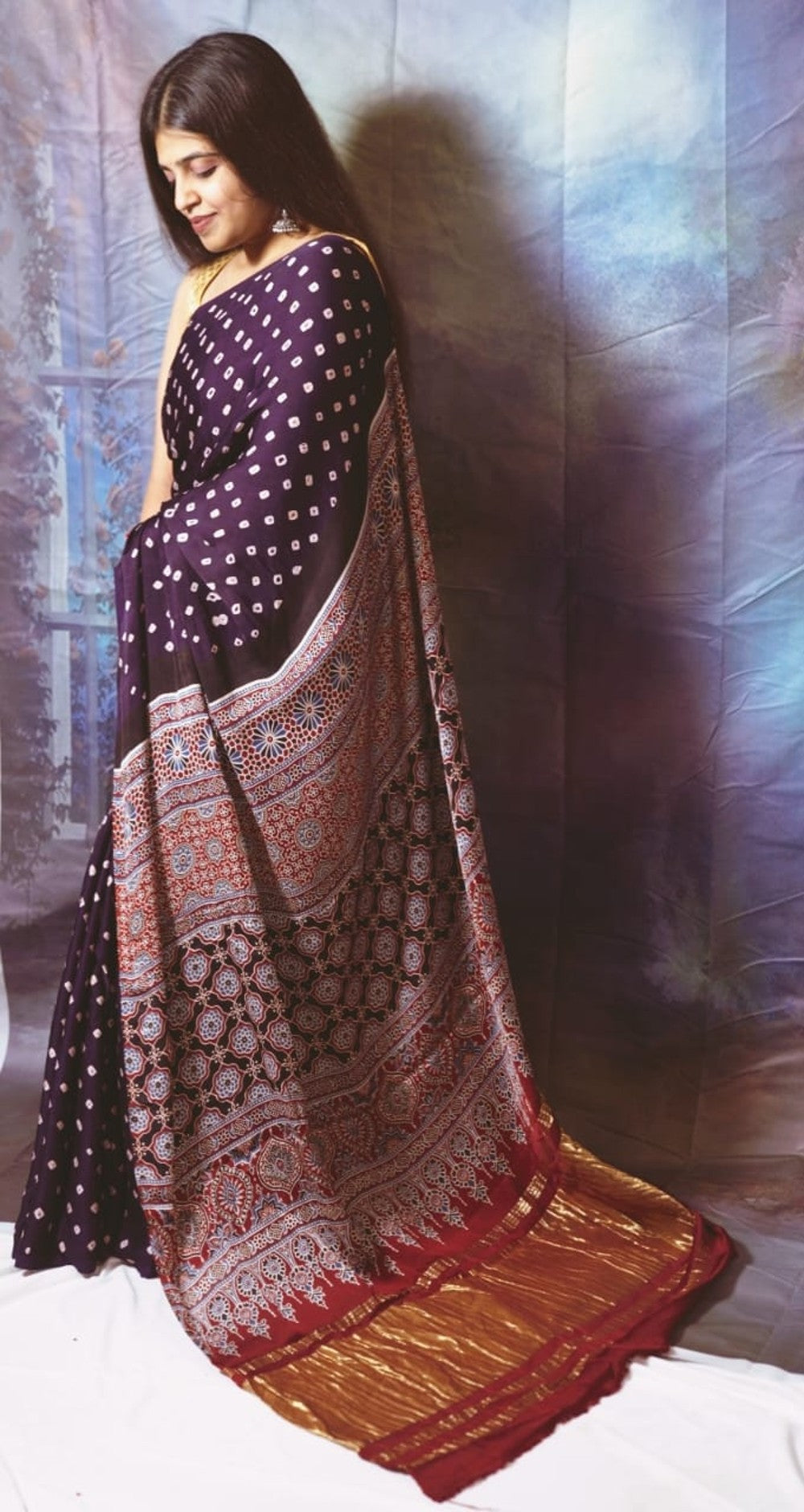 Ajrakh Bandhej Modal Silk Purple