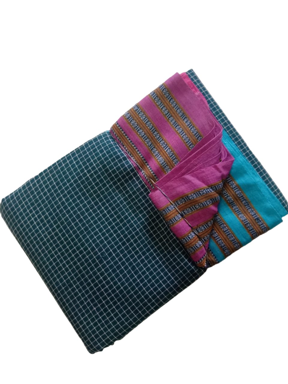 Anchu Patteda Gometini saree Blue and Pink