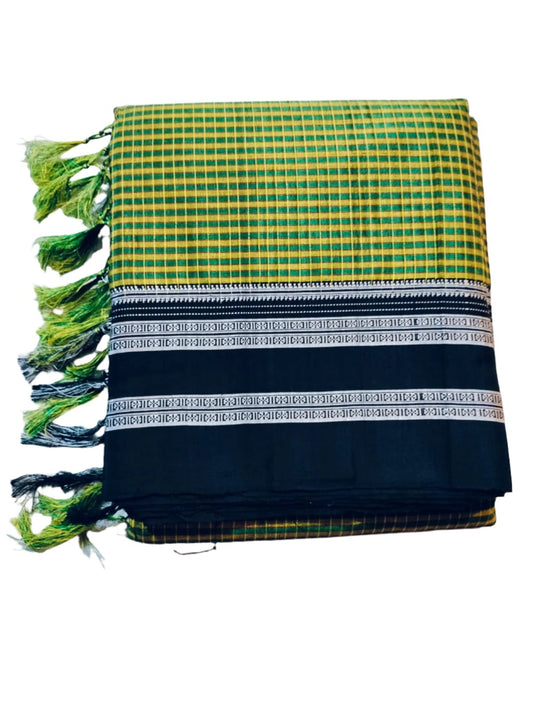 Ilkal small checks Satin Silk Saree Green