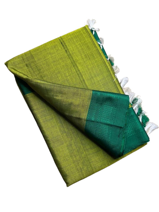 Ilkal Satin Silk Plain Border Green