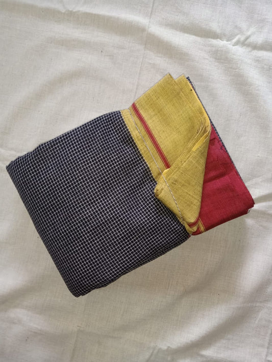 Anchu Patteda Black Yellow with Red Saree
