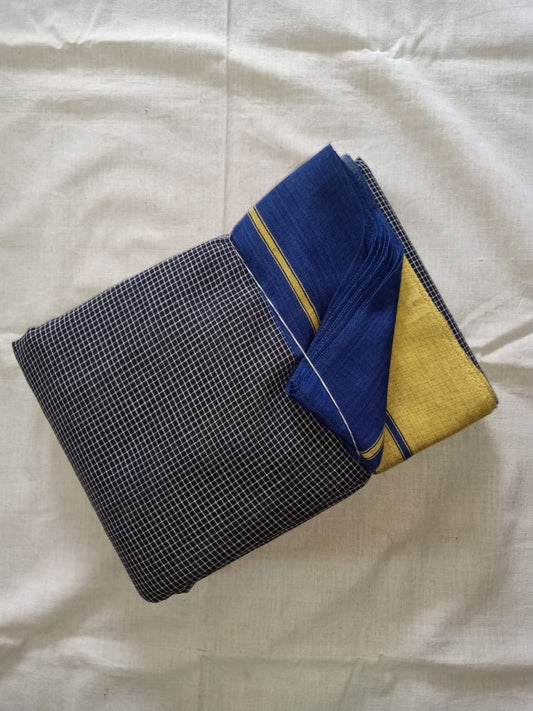 Anchu Patteda Black Body with Blue Yellow Ganga Jamuna Border