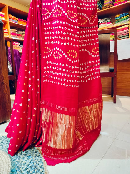 Bandhej Modal Silk Majenta mix Red