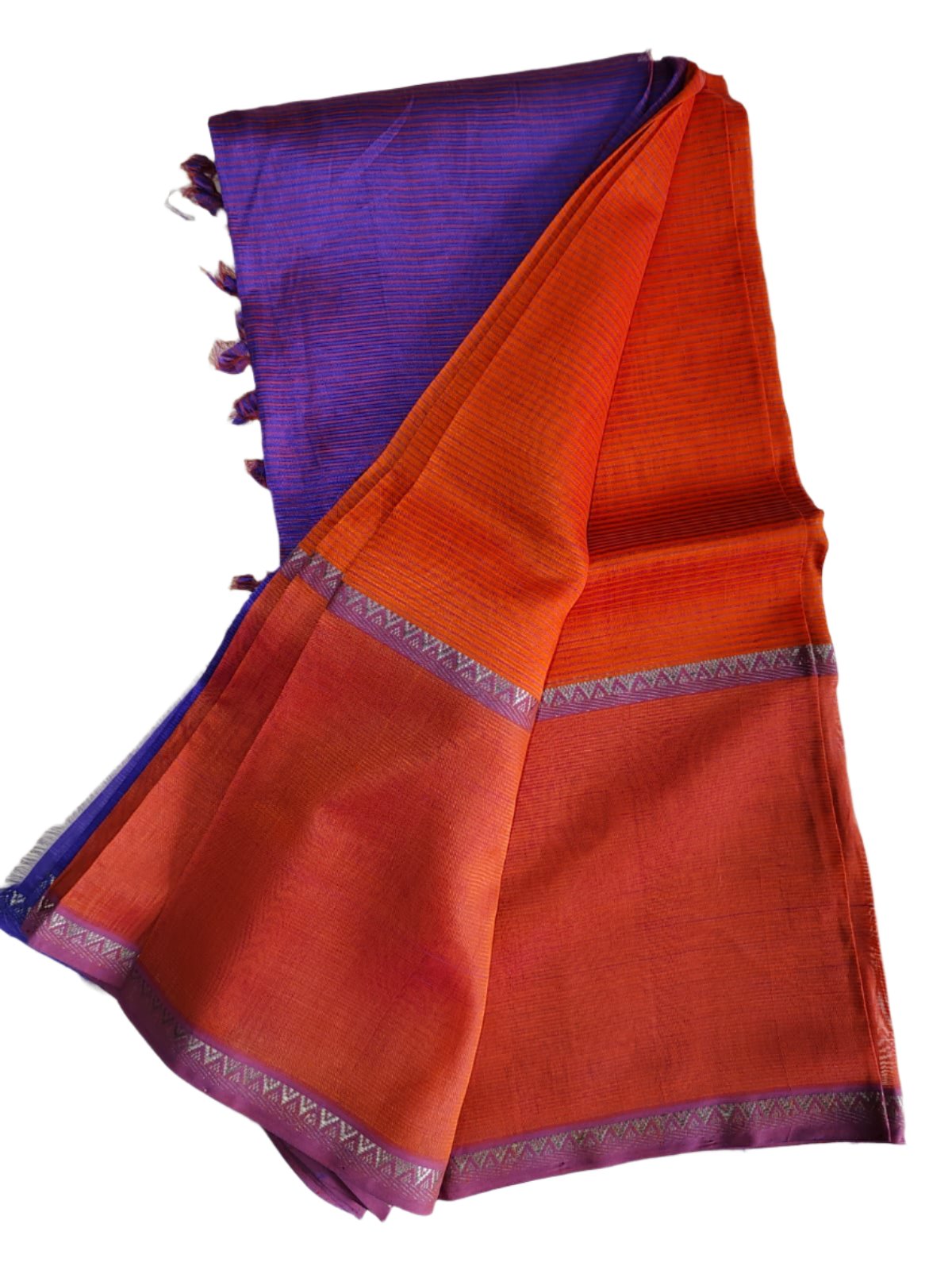 Mangalgiri Cotton Silk Orange with Blue