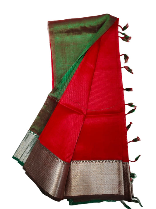 Mangalgiri Cotton Silk Red with Green