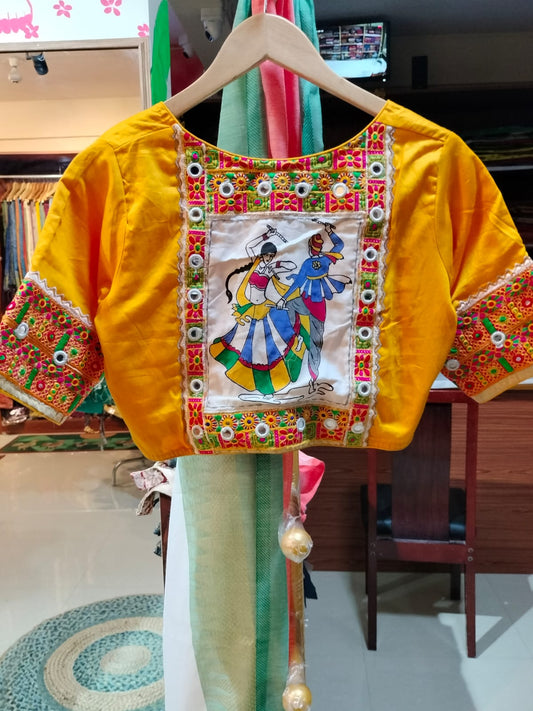 Yellow Designer Blouse Mirror work