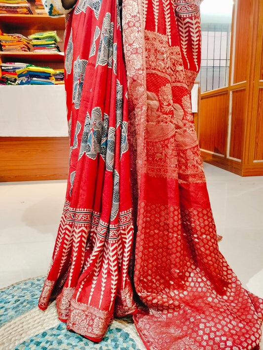 Ajrakh Modal Dola Silk Brick Red