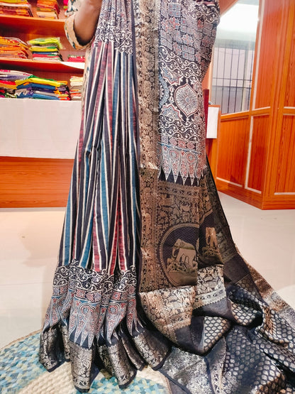 Ajrakh Modal Dola Silk Black