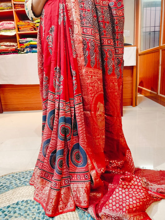 Ajrakh Modal Dola Silk Brick Red