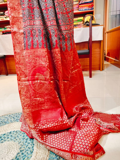 Ajrakh Modal Dola Silk Brick Red