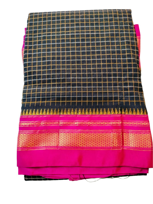 Ilkal Cotton Silk Saree black with Majenta