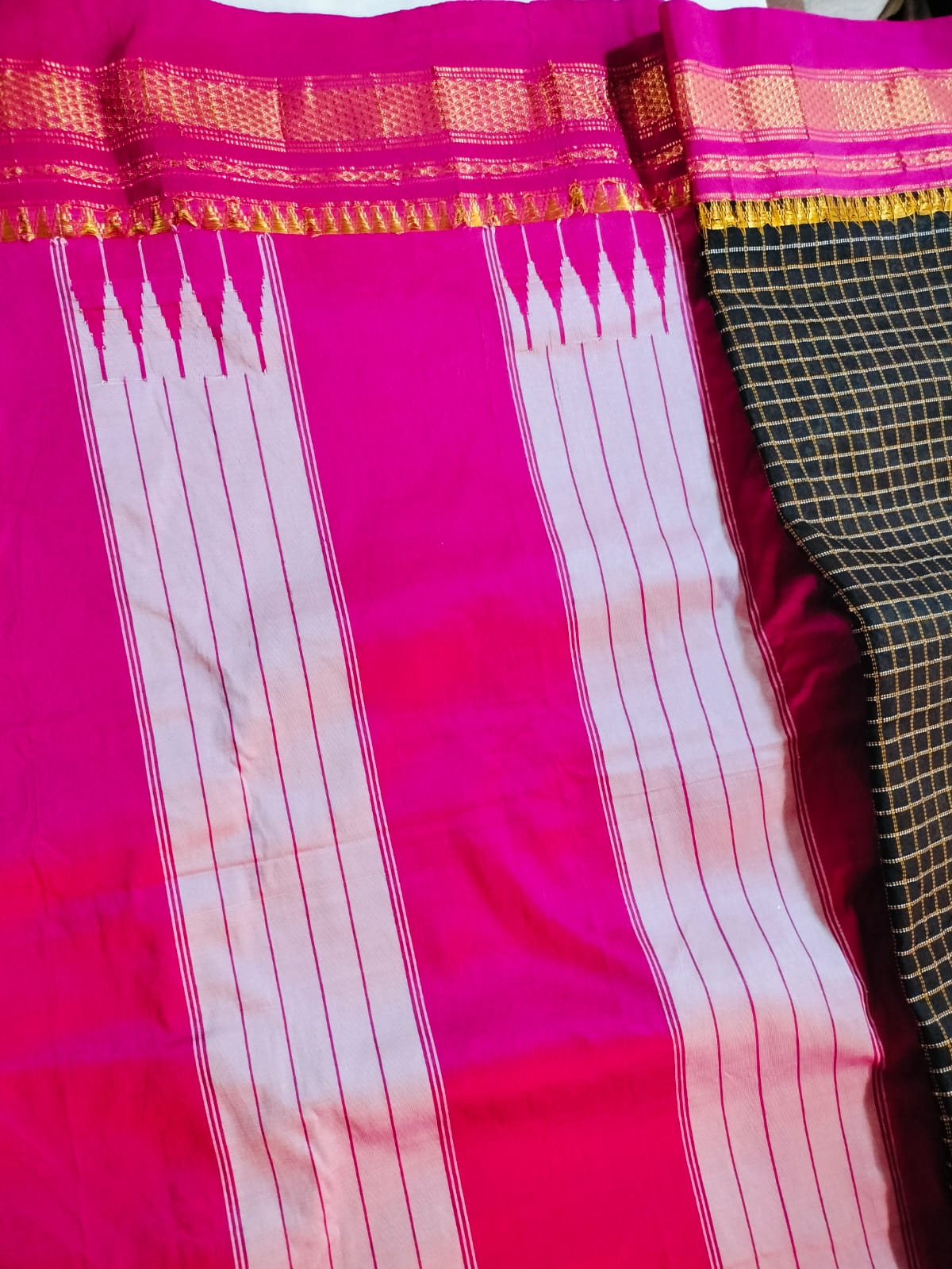 Ilkal Cotton Silk Saree black with Majenta