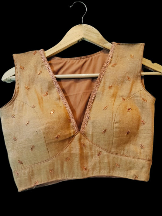 Designer Blouse Silk Fabric Beige Colour