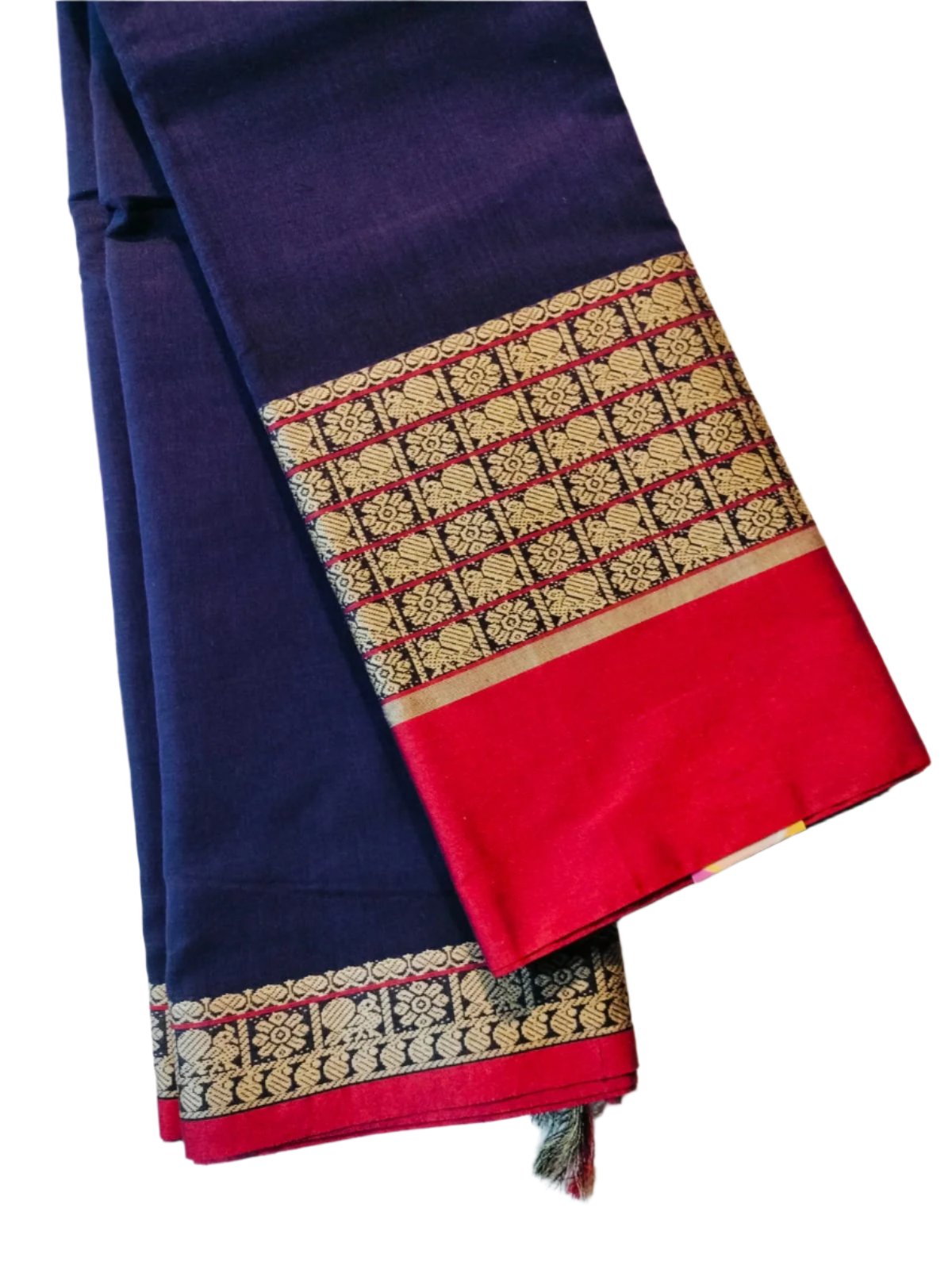 Narayanpet Cotton Saree Navy Blue with Maroon