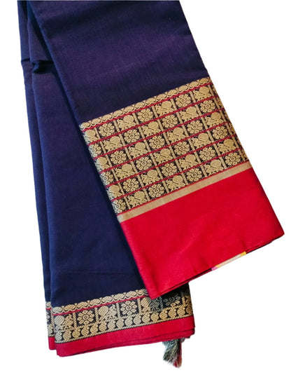 Narayanpet Cotton Saree Navy Blue with Maroon