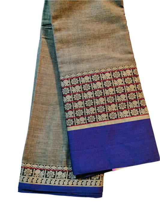 Narayanpet Cotton Saree Grey with Blue