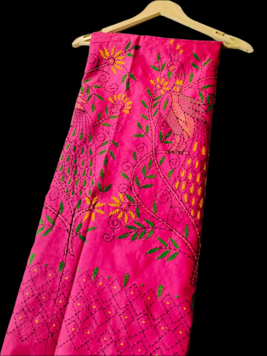 Kantha Work Saree Pink