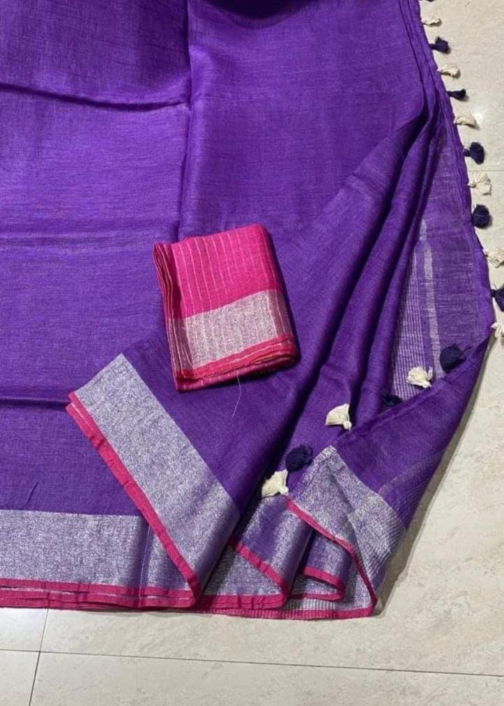 Linen Cotton Saree Purple