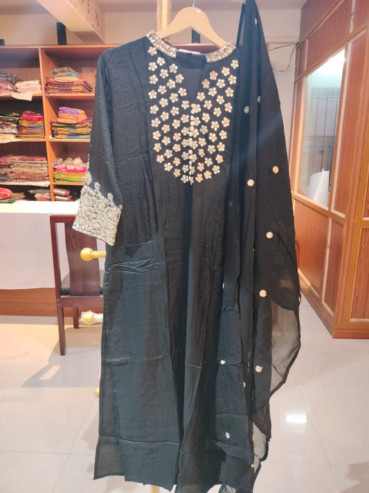 Designer Wear Black Silk Salwar