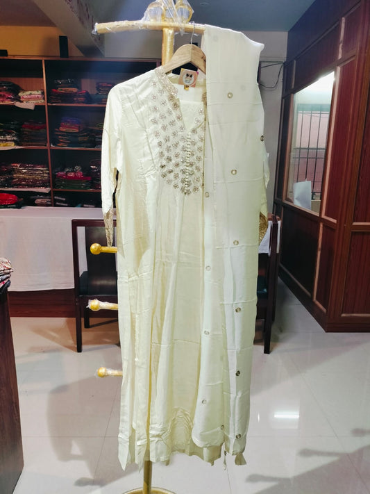 Designer Silk Cream Salwar Suit